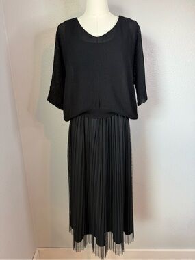 Joyfunear 2 Piece Black Mesh Midi Dress & Knit Sweater Set Size Small